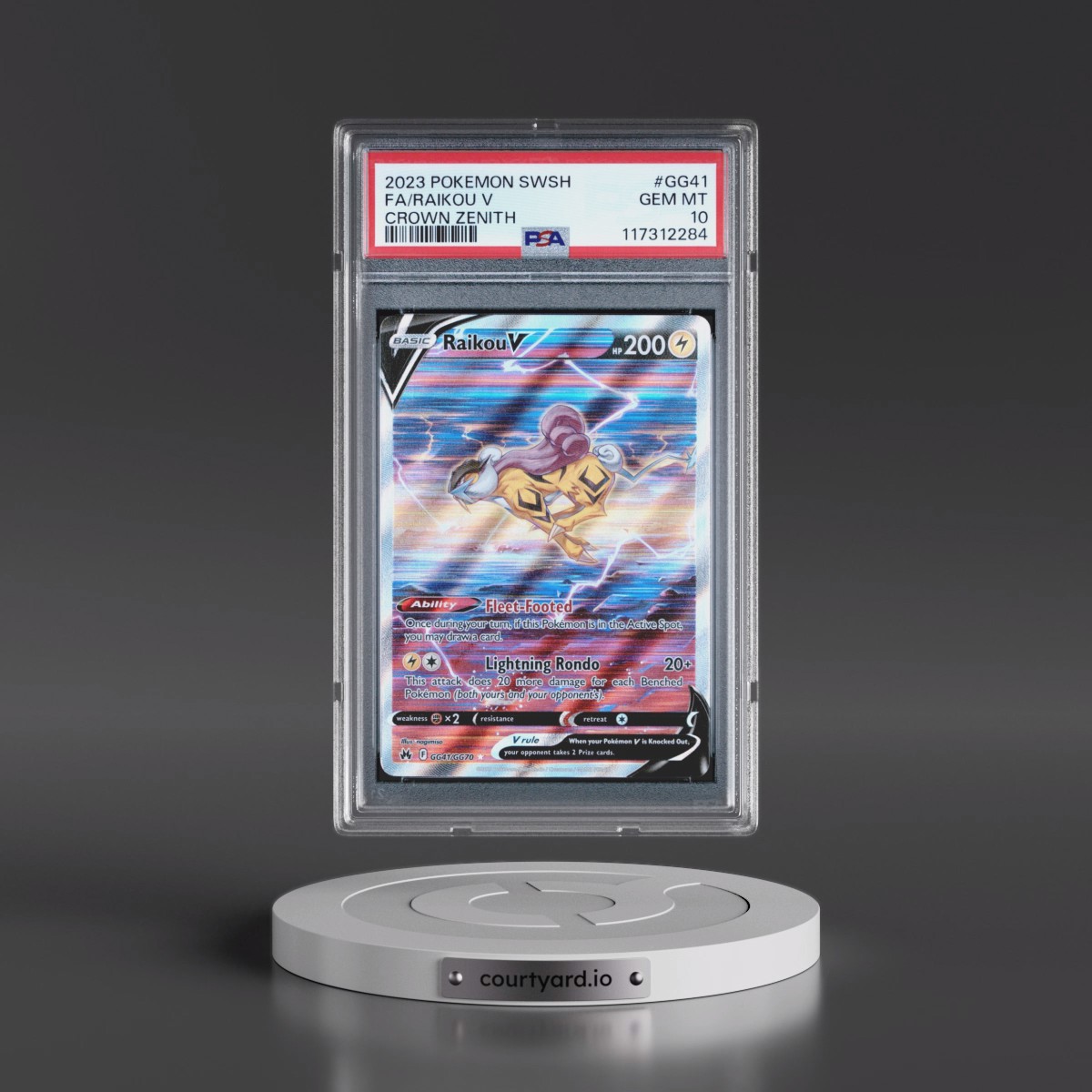 2023 Pokémon Sword and Shield Crown Zenith #GG41 Raikou V - Holo Full Art (PSA 10 GEM MINT)