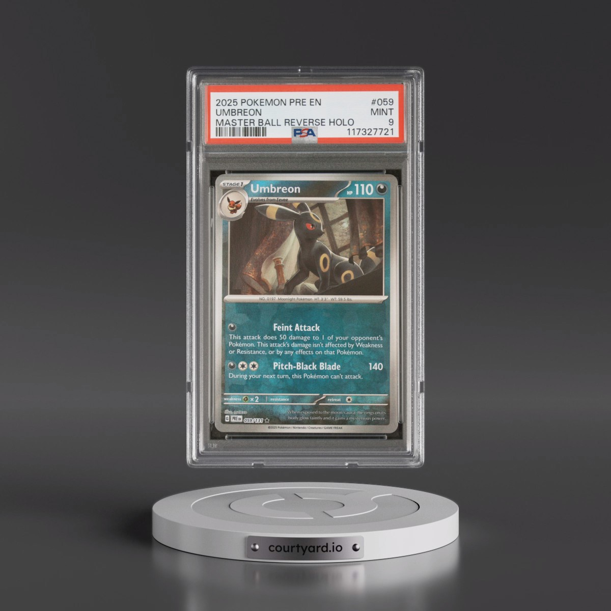 2025 Pokémon Pre EN-Prismatic Evolutions #059 Umbreon - Reverse Holo Master Ball (PSA 9 MINT)