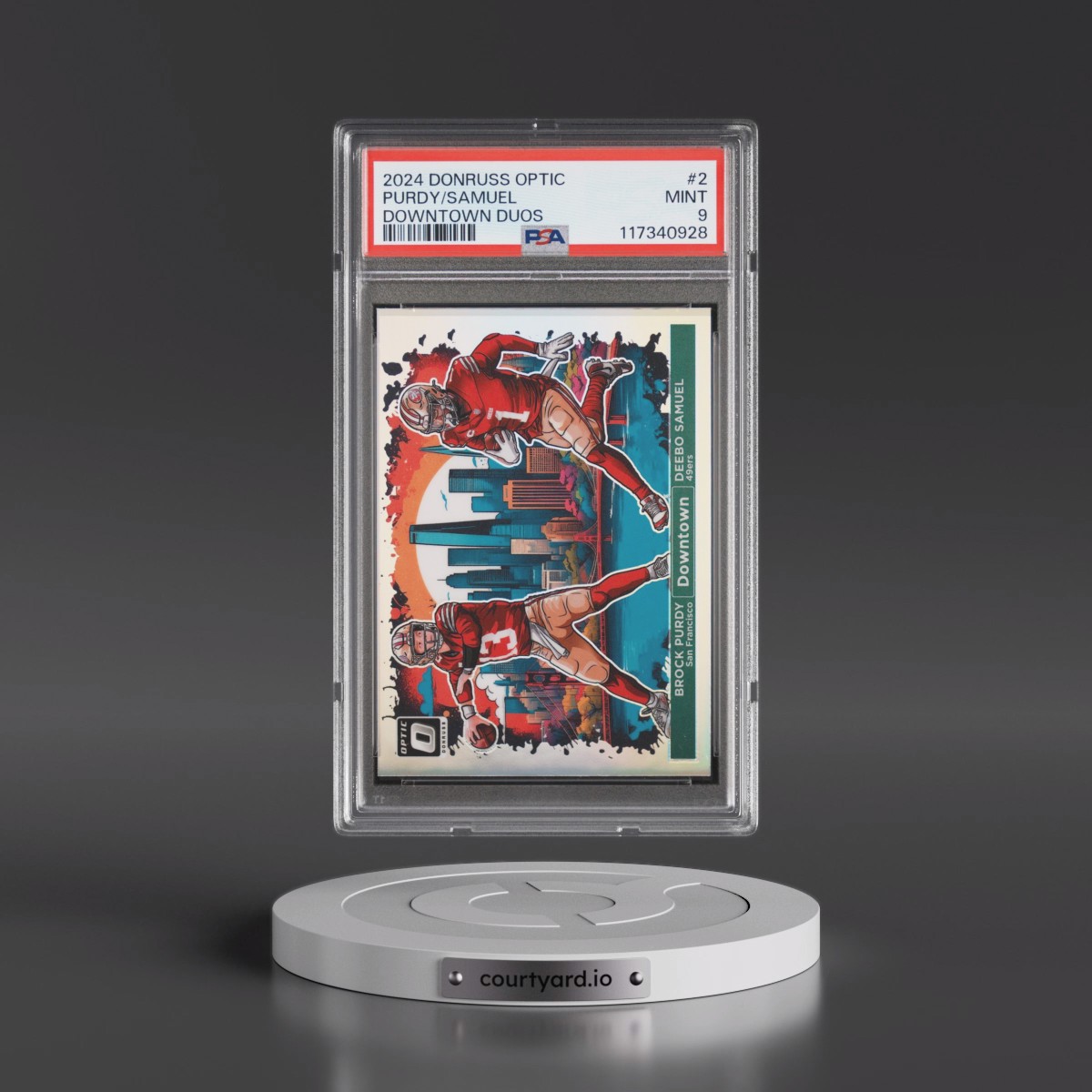 2024 Panini Donruss Optic Downtown Duos #2 Brock Purdy/Deebo Samuel (PSA 9 MINT)