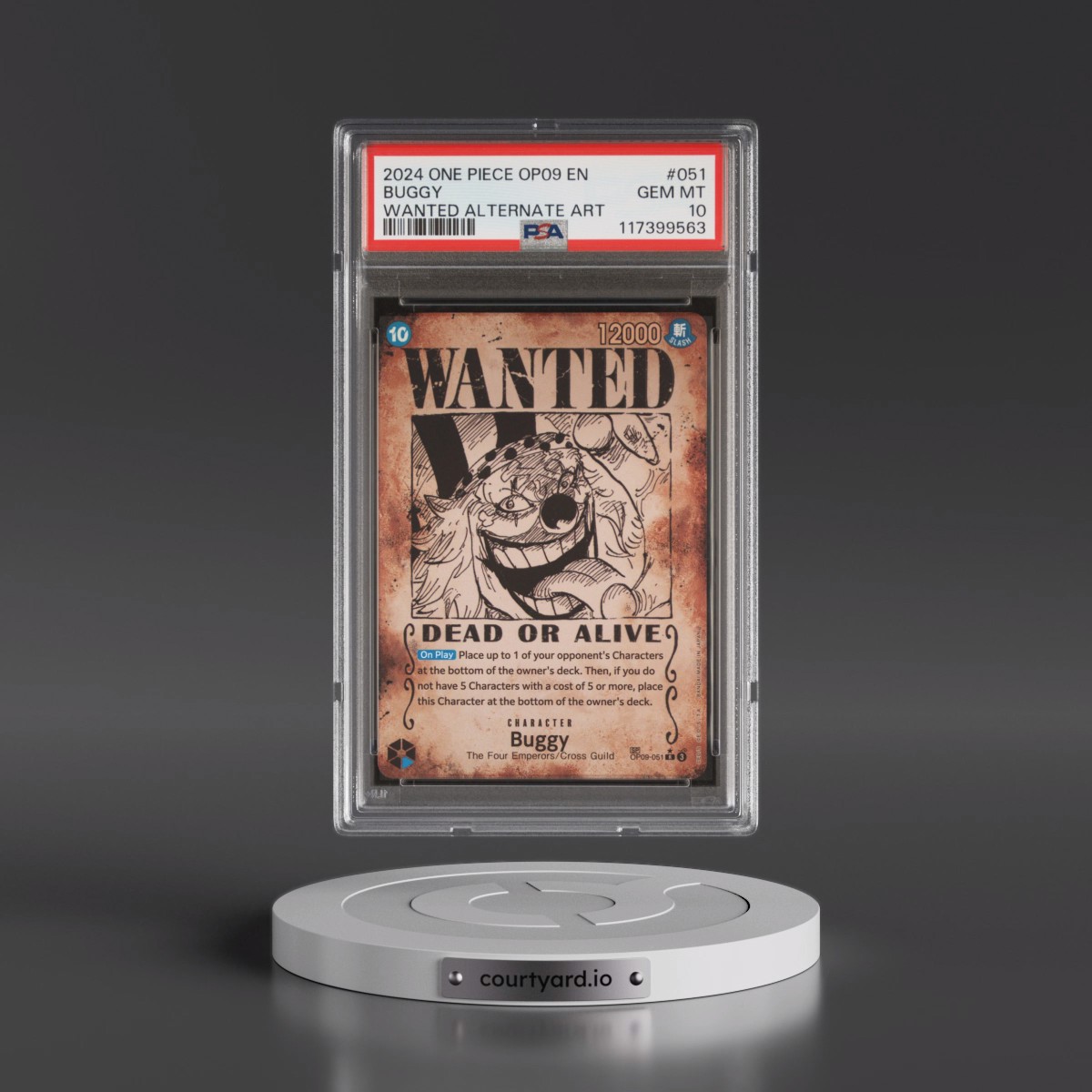 2024 One Piece OP09-Emperors in the New World #051 Buggy - Wanted Alternate Art (PSA 10 GEM MINT)