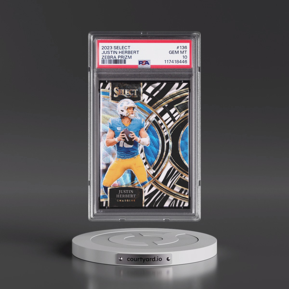 2023 Panini Select Justin Herbert - Zebra Prizm #136 PSA 10