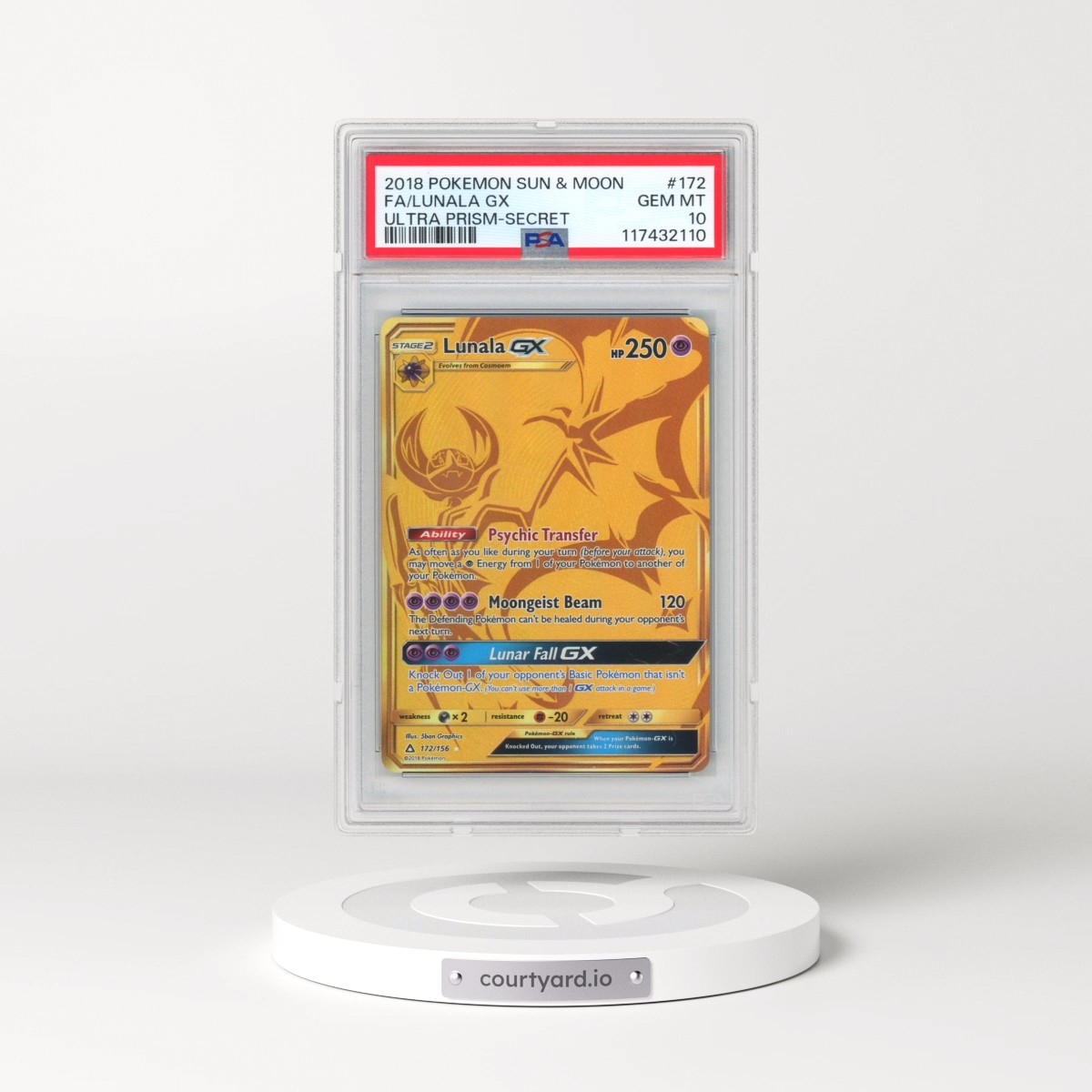 2018 Pokémon Sun & Moon Ultra Prism #172 Lunala GX - Holo Full Art Secret (PSA 10 GEM MINT)