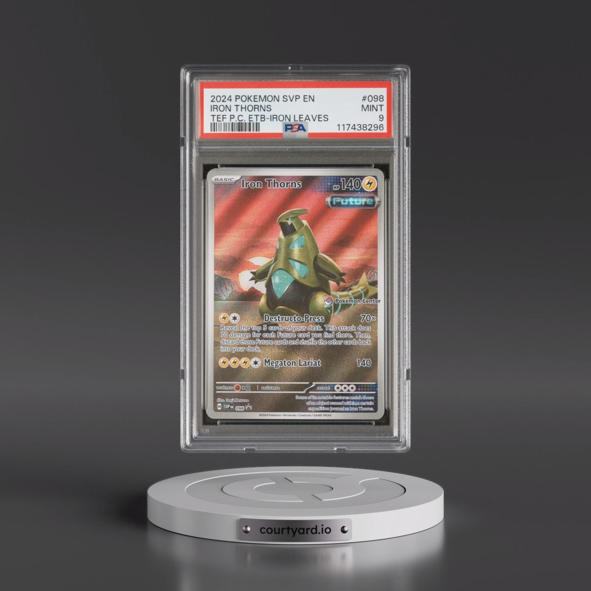 2024 Pokémon Svp EN-SV Black Star Promo #098 Iron Thorns - Temporal Forces Pokemon Center Elite Trainer Box-Iron Leaves (PSA 9 MINT)