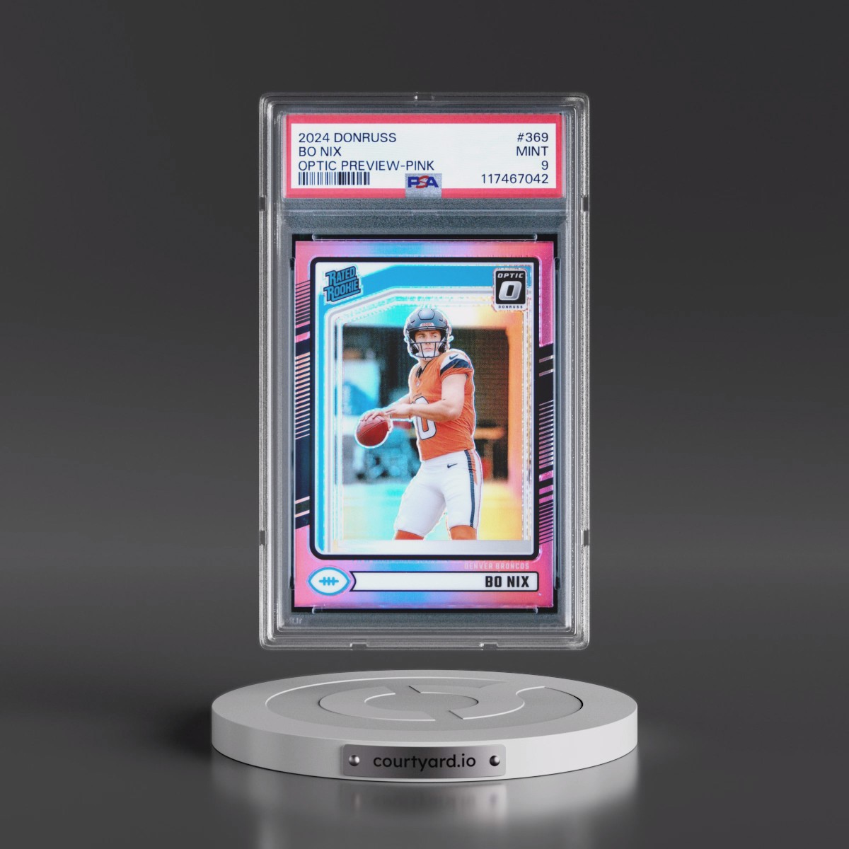 2024 Panini Donruss #369 Bo Nix - Optic Preview-Pink (PSA 9 MINT)