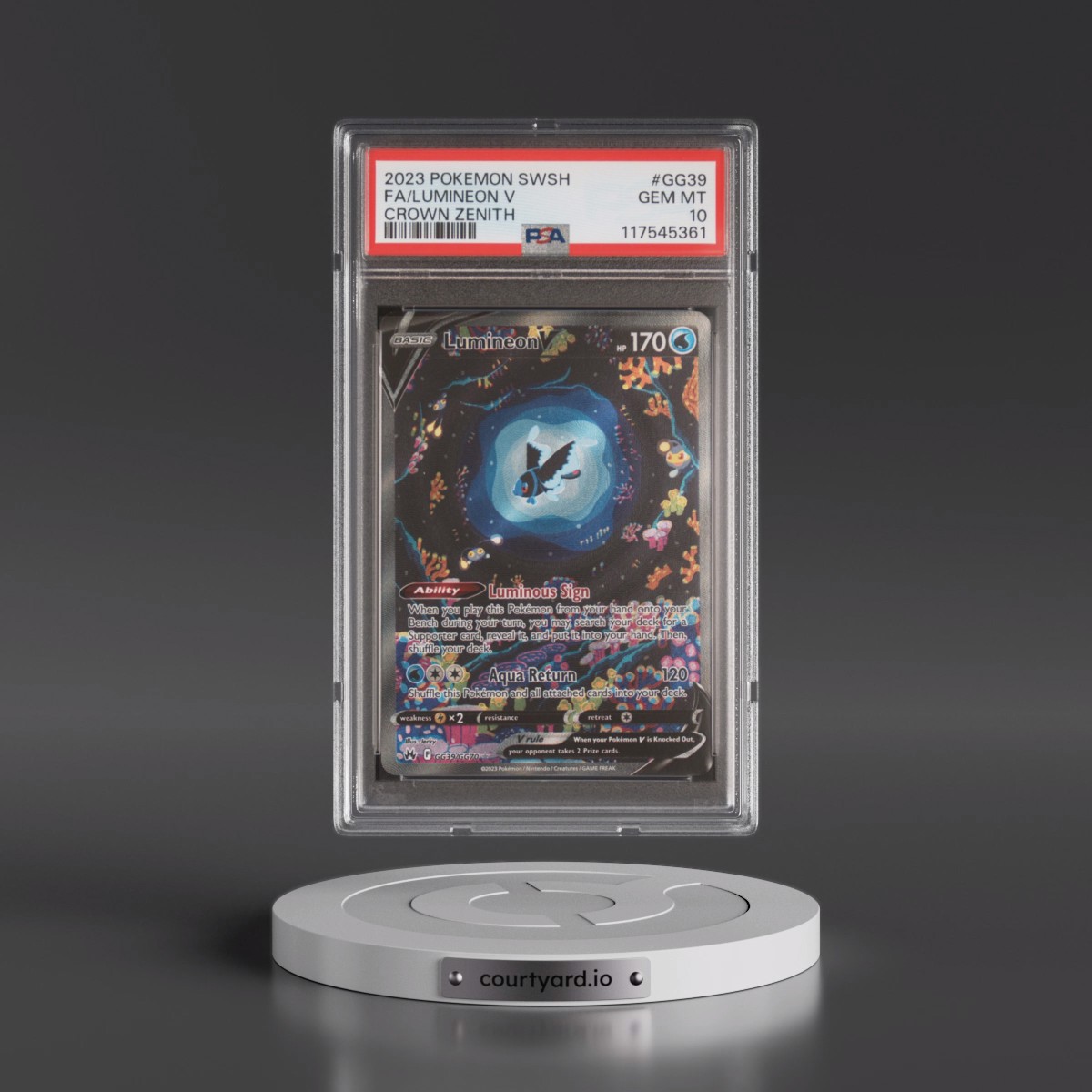 2023 Pokémon Sword and Shield Crown Zenith #GG39 Lumineon V - Holo Full Art (PSA 10 GEM MINT)