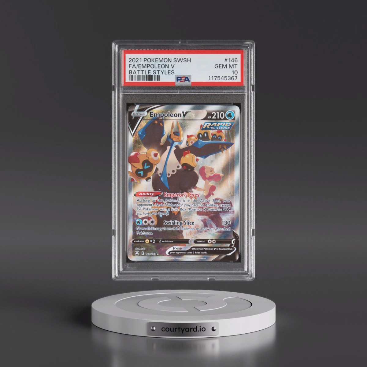 2021 Pokémon Sword & Shield Battle Styles #146 Empoleon V - Holo Full Art (PSA 10 GEM MINT)