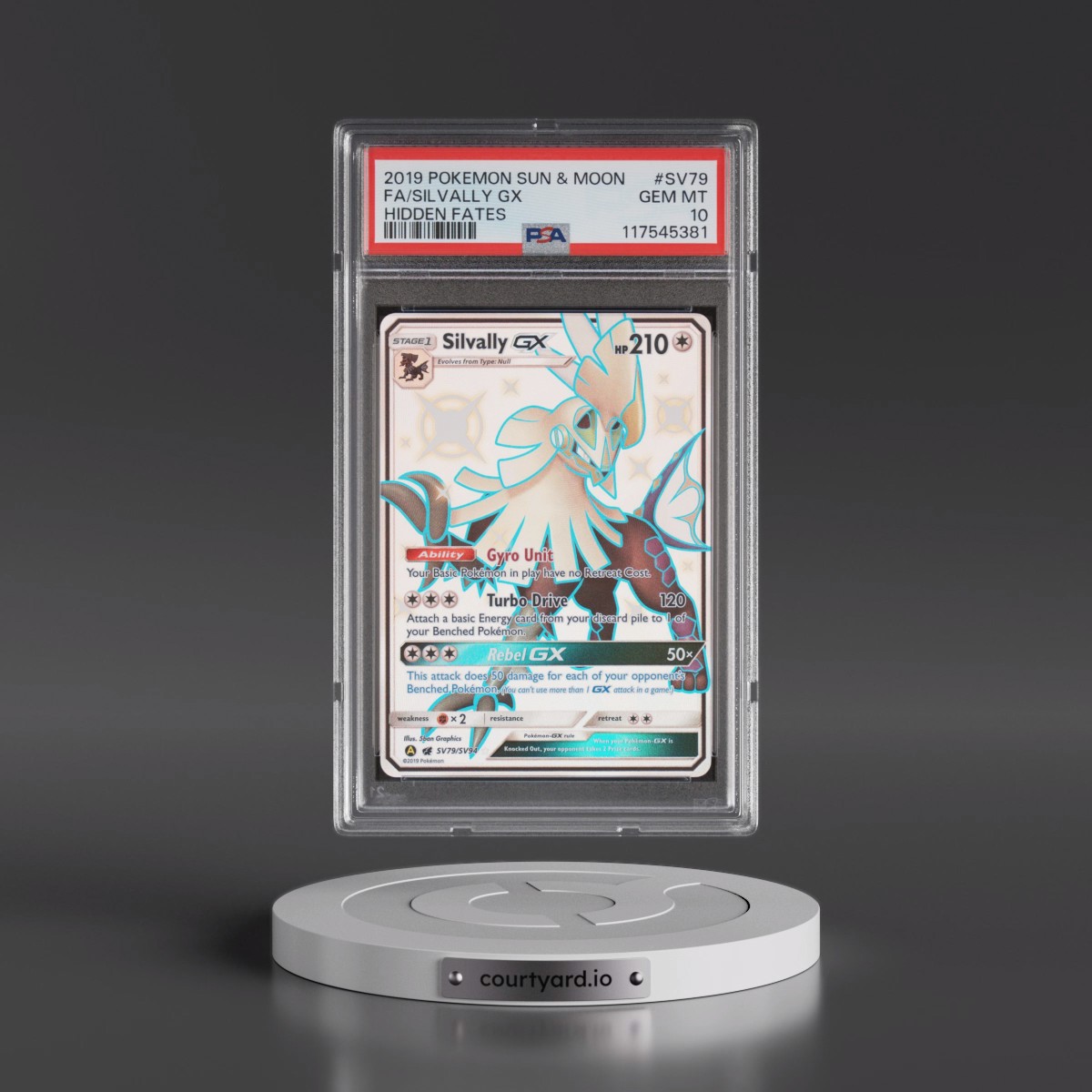 2019 Pokémon Sun & Moon Hidden Fates #SV79 Silvally GX - Holo Full Art (PSA 10 GEM MINT)