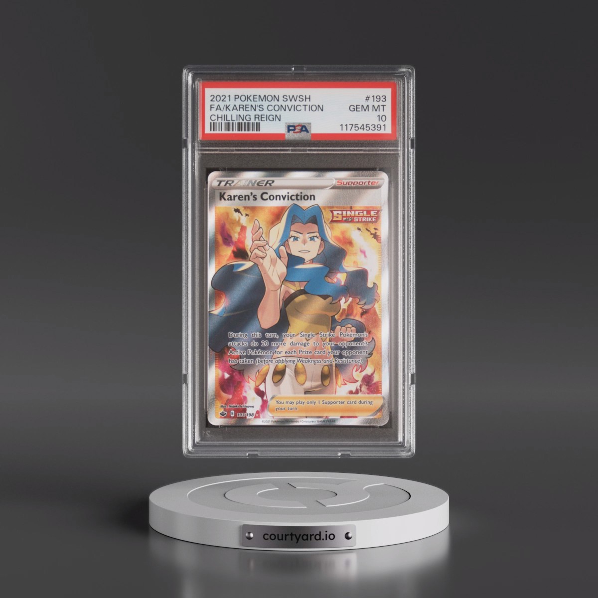 2021 Pokémon Sword & Shield Chilling Reign #193 Karen's Conviction - Full Art (PSA 10 GEM MINT)