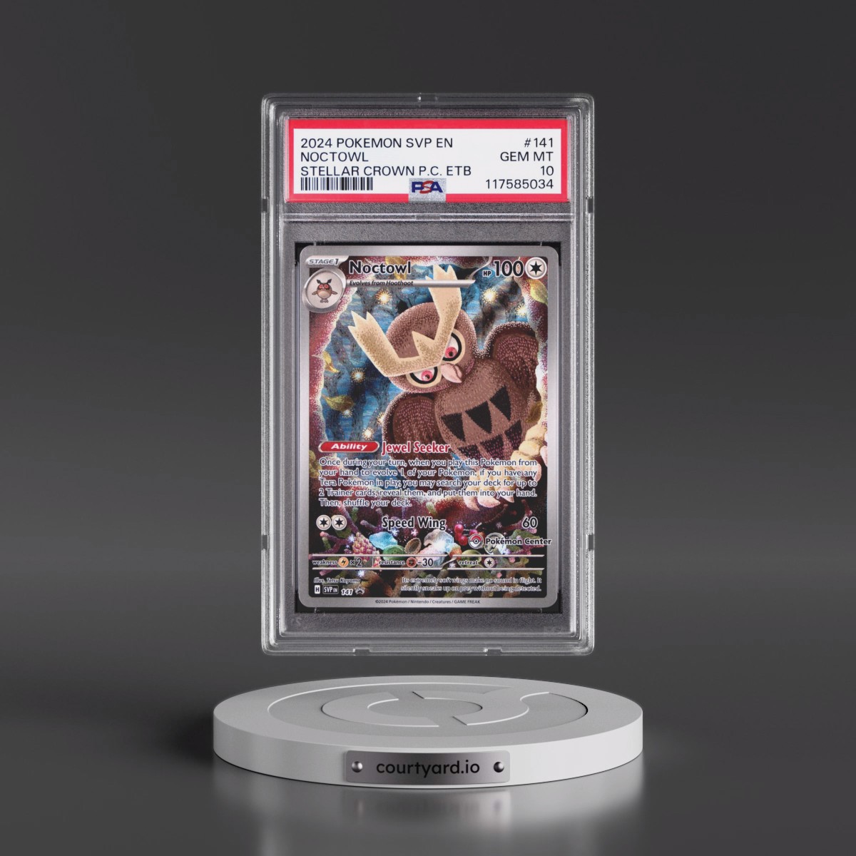 2024 Pokémon Svp EN-SV Black Star Promo #141 Noctowl - Stellar Crown Pokemon Center Elite Trainer Box (PSA 10 GEM MINT)