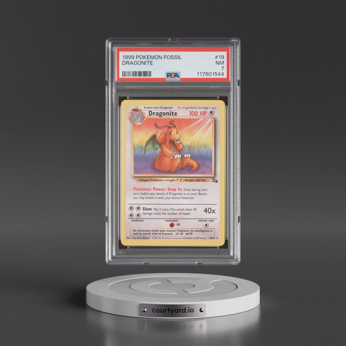 1999 Pokémon Fossil #19 Dragonite (PSA 7 NM)