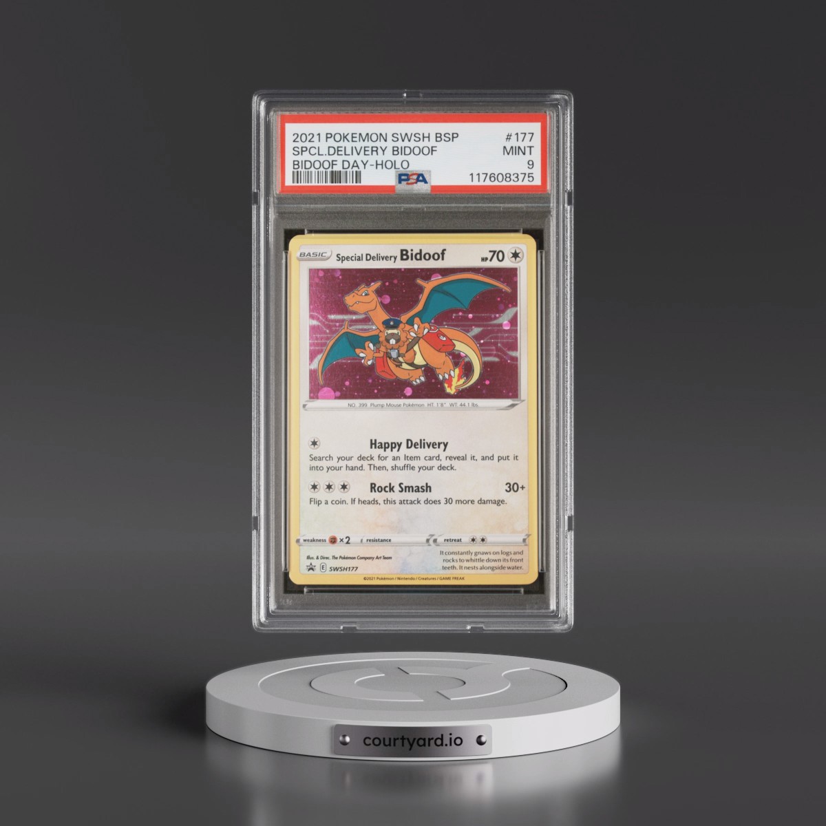 2021 Pokémon Swsh Black Star Promo #177 Special Delivery Bidoof - Holo Bidoof Day (PSA 9 MINT)