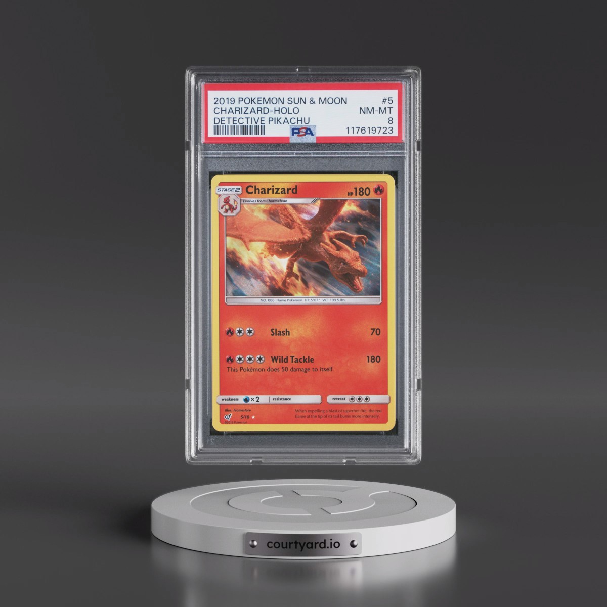 2019 Pokémon Sun & Moon Detective Pikachu #5 Charizard - Holo (PSA 8 NM-MT)