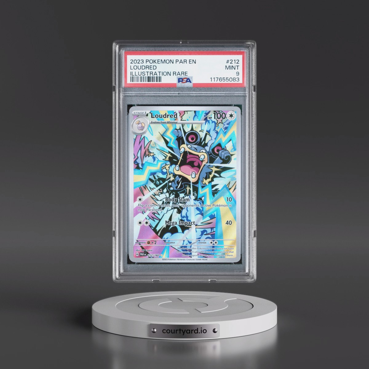 2023 Pokémon Par EN-Paradox Rift #212 Loudred - Illustration Rare (PSA 9 MINT)