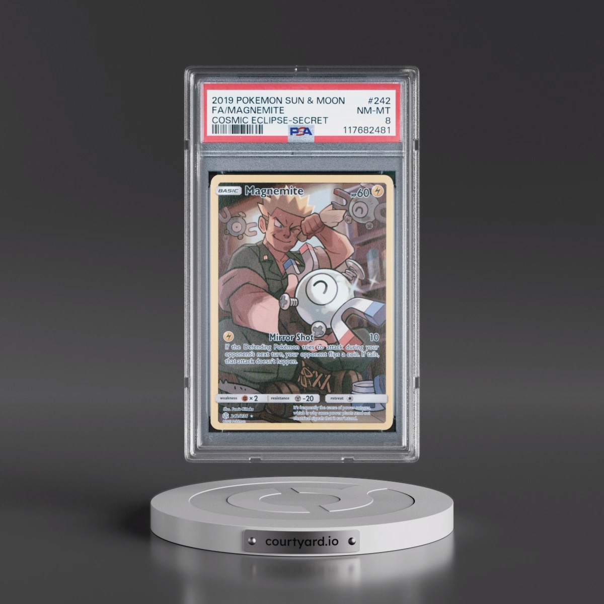 2019 Pokémon Sun & Moon Cosmic Eclipse #242 Magnemite - Full Art Secret (PSA 8 NM-MT)