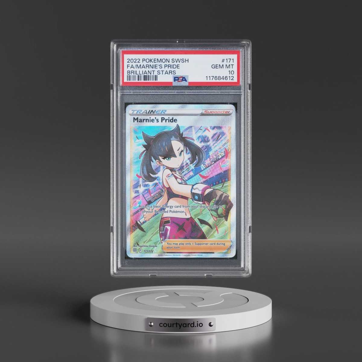 2022 Pokémon Sword & Shield Brilliant Stars #171 Marnie's Pride - Full Art (PSA 10 GEM MINT)
