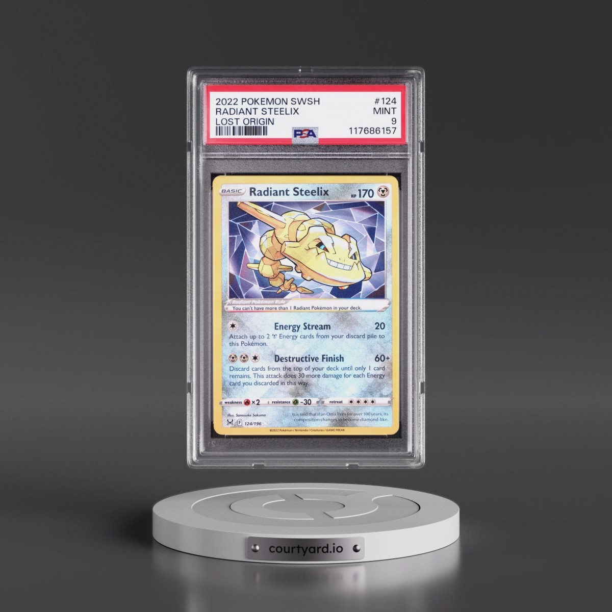 2022 Pokémon Sword & Shield Lost Origin #124 Radiant Steelix - Holo (PSA 9 MINT)