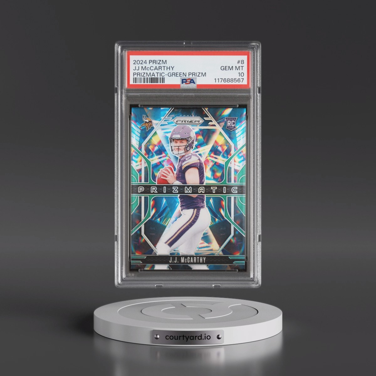 2024 Panini Prizm Prizmatic #8 JJ McCarthy - Green Prizm (PSA 10 GEM MINT)