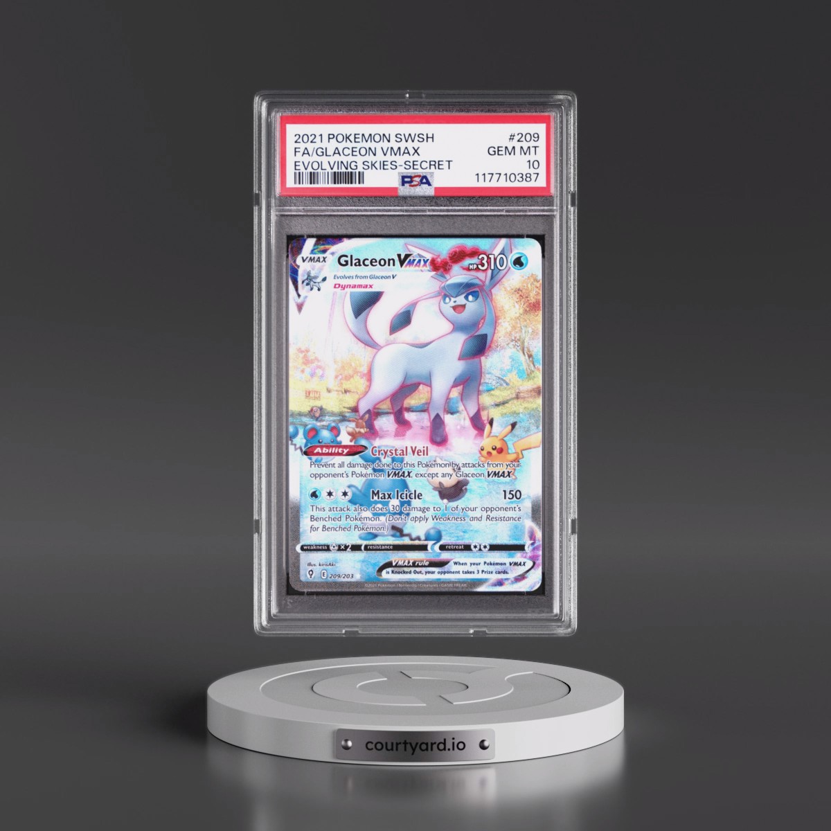2021 Pokémon Sword & Shield Evolving Skies #209 Glaceon Vmax - Full Art Secret (PSA 10 GEM MINT)