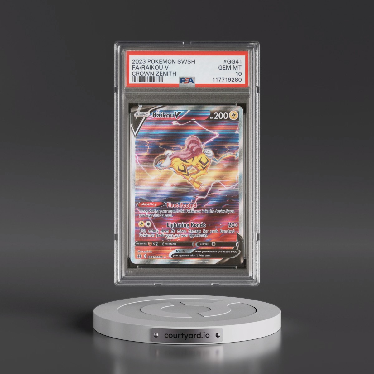 2023 Pokémon Sword and Shield Crown Zenith #GG41 Raikou V - Holo Full Art (PSA 10 GEM MINT)