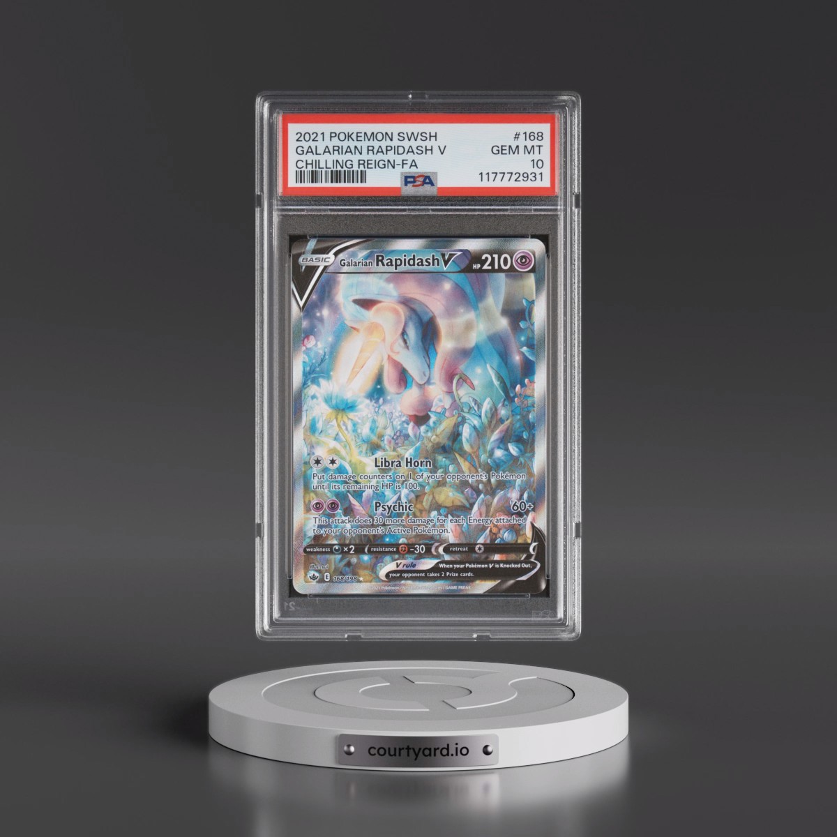 2021 Pokémon Sword & Shield Chilling Reign #168 Galarian Rapidash V - Holo Full Art (PSA 10 GEM MINT)