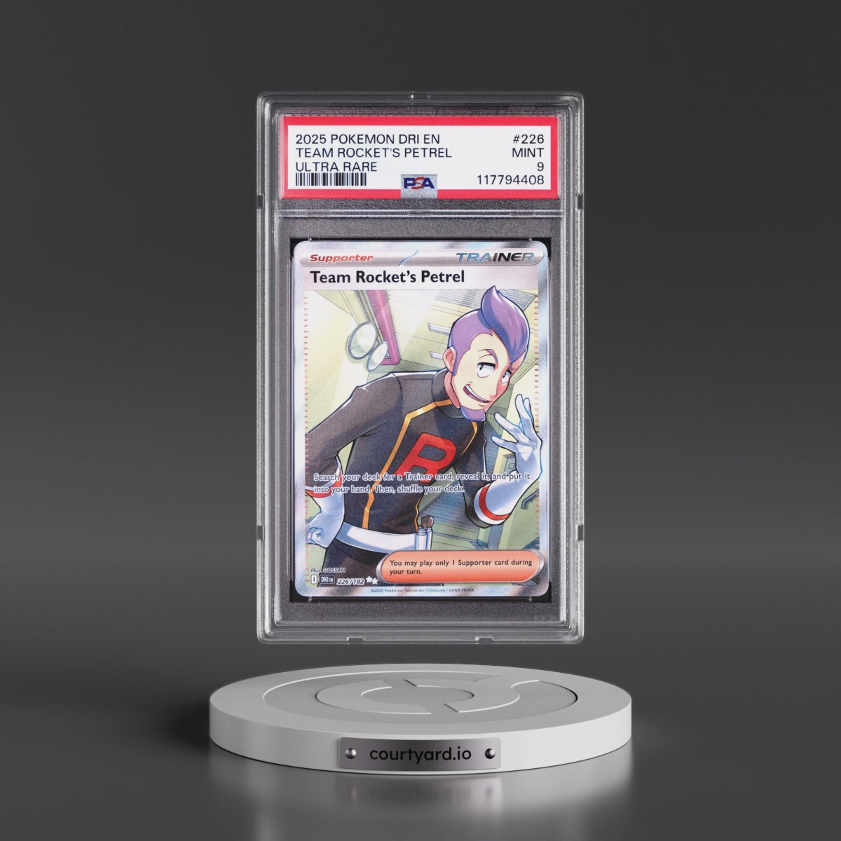 2025 Pokémon Dri EN-Destined Rivals #226 Team Rocket's Petrel - Ultra Rare (PSA 9 MINT)