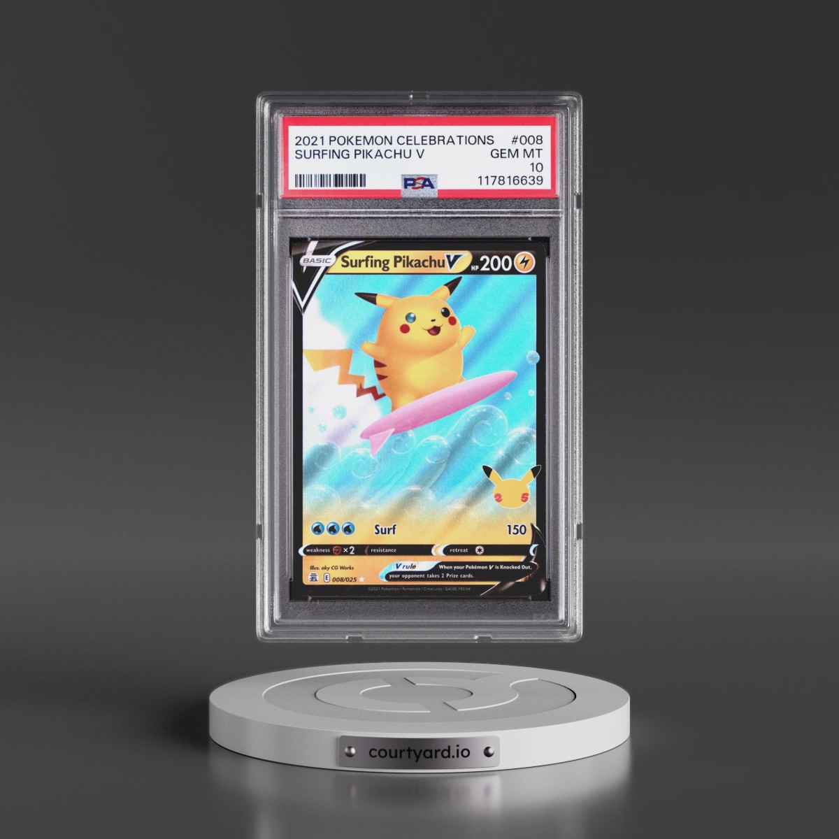 2021 Pokémon Celebrations #008 Surfing Pikachu V - Holo (PSA 10 GEM MINT)
