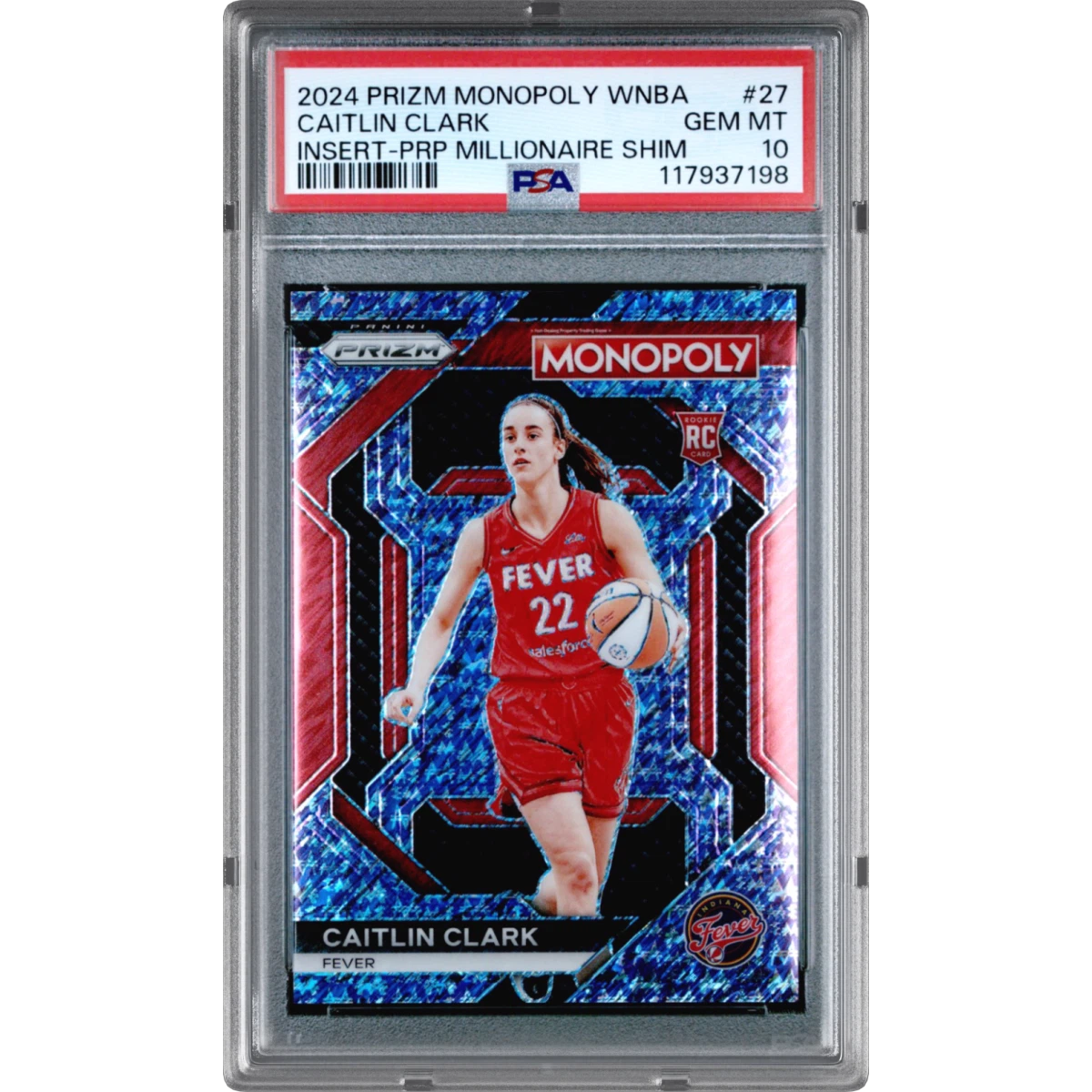 2024 Panini Prizm Monopoly WNBA Insert #27 Caitlin Clark - Purple Millionaire Shimmer, PSA 10