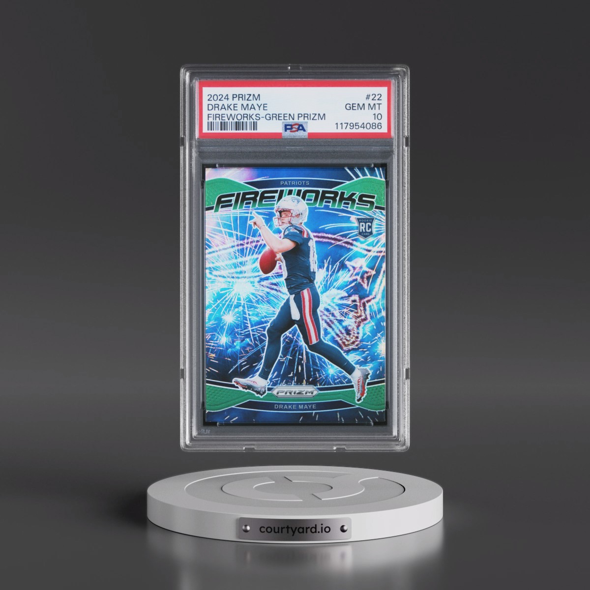 2024 Panini Prizm Fireworks #22 Drake Maye - Green Prizm (PSA 10 GEM MINT)