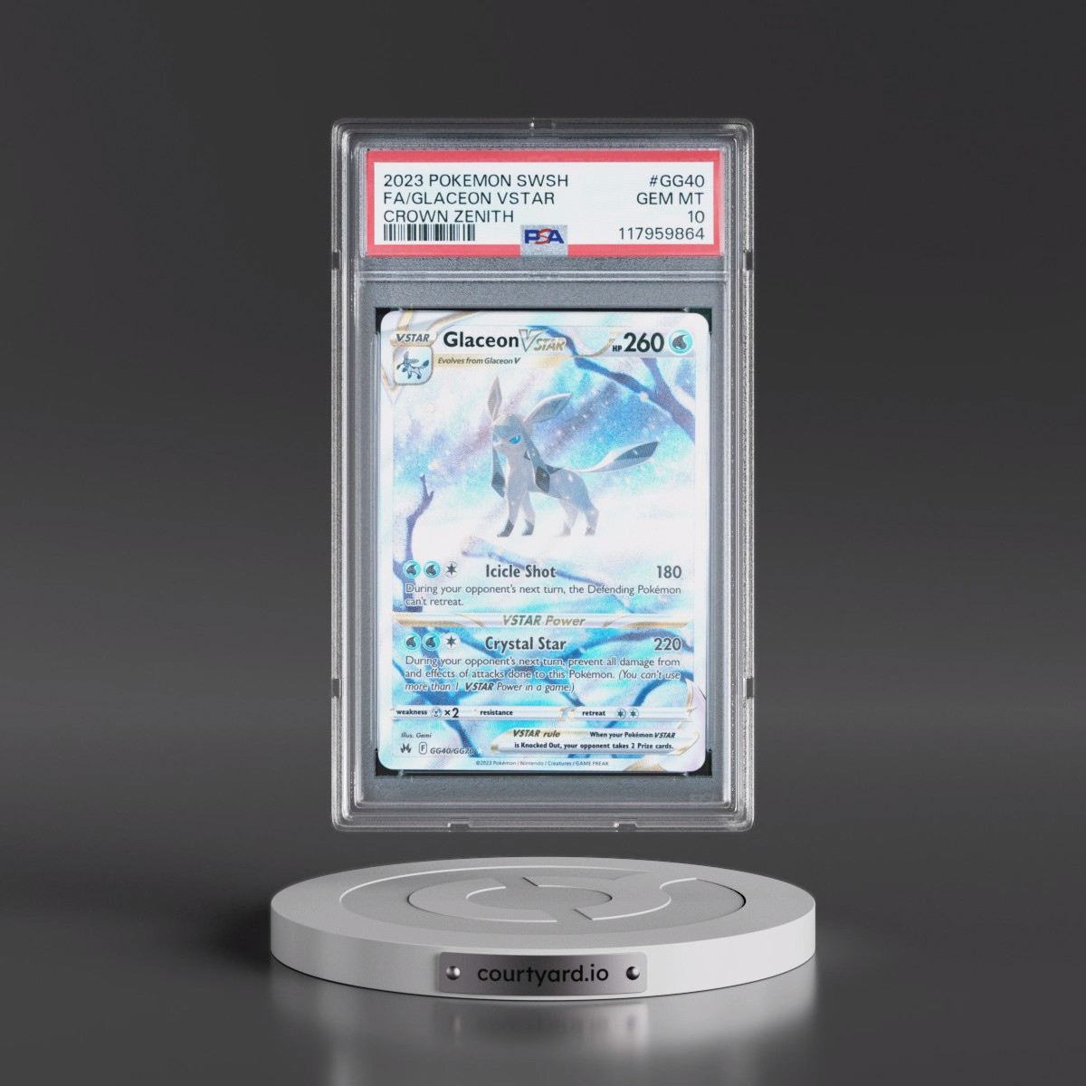 2023 Pokémon Sword and Shield Crown Zenith #GG40 Glaceon Vstar - Full Art (PSA 10 GEM MINT)