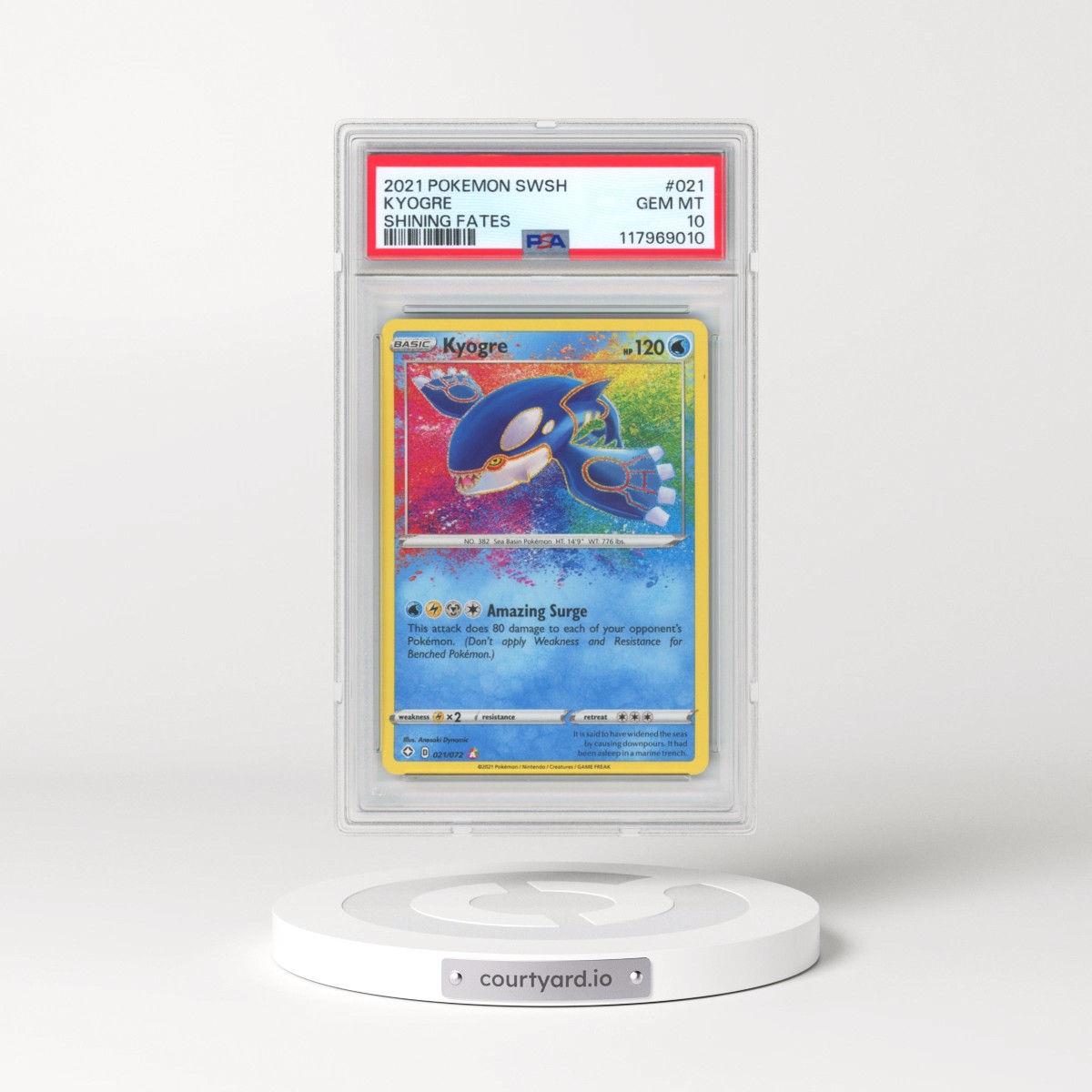 2021 Pokémon Sword & Shield Shining Fates #021 Kyogre (PSA 10 GEM MINT)
