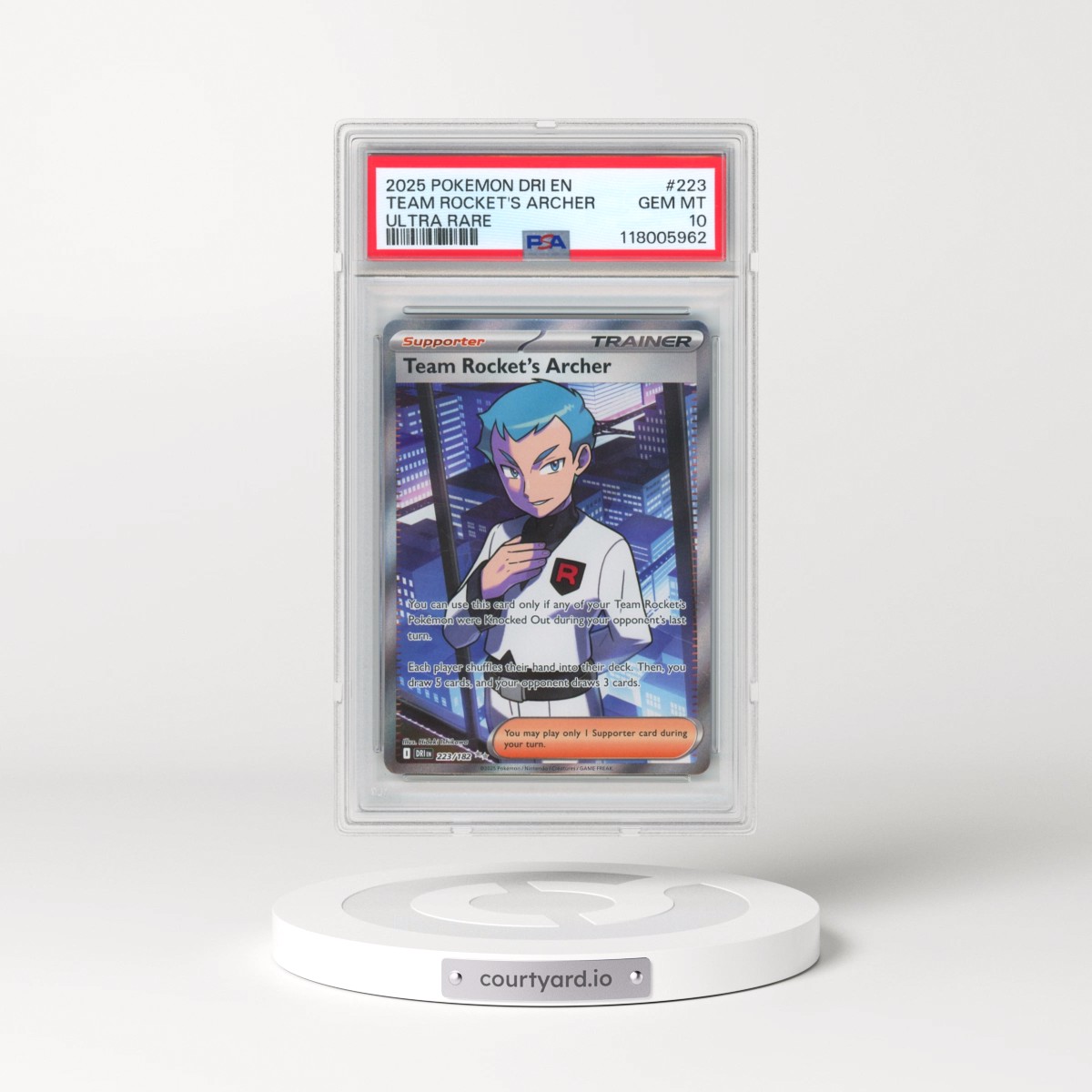 2025 Pokémon Dri EN-Destined Rivals #223 Team Rocket's Archer - Ultra Rare (PSA 10 GEM MINT)