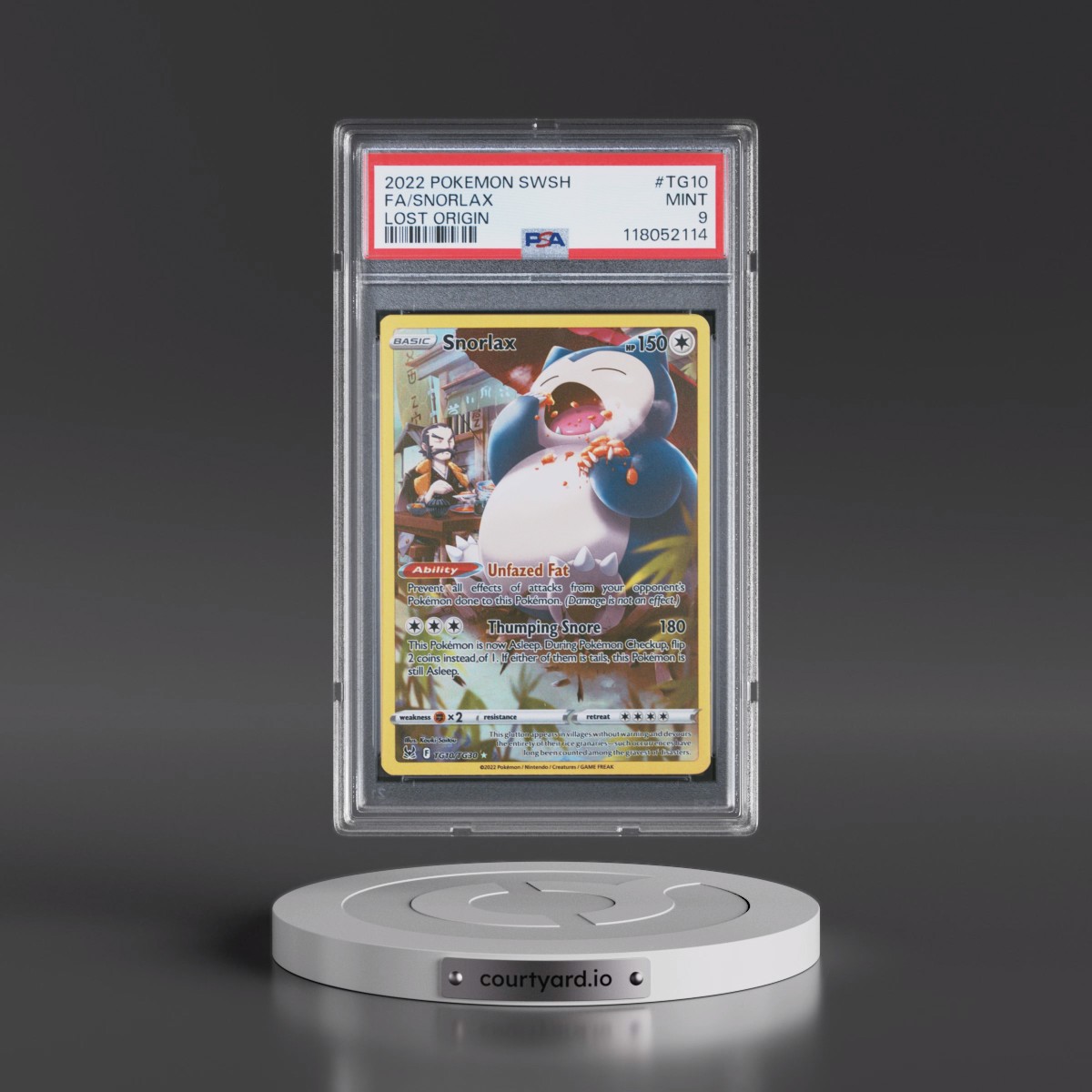 2022 Pokémon Sword & Shield Lost Origin #TG10 Snorlax - Full Art (PSA 9 MINT)
