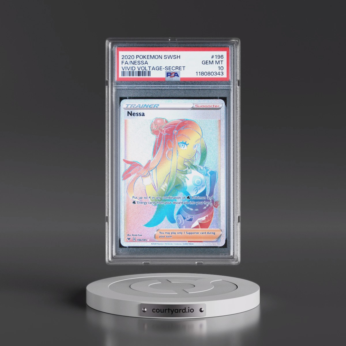 2020 Pokémon Sword & Shield Vivid Voltage #196 Nessa - Full Art Secret (PSA 10 GEM MINT)