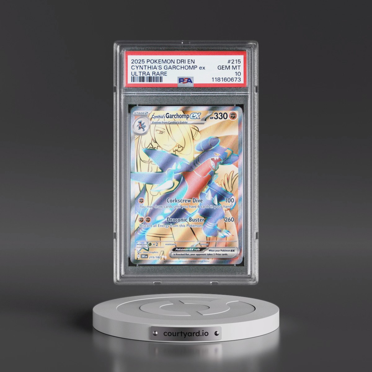 2025 Pokémon Dri EN-Destined Rivals #215 Cynthia's Garchomp EX - Holo Ultra Rare (PSA 10 GEM MINT)