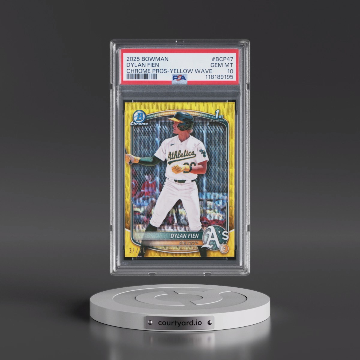 2025 Bowman Chrome Prospects Dylan Fien - Yellow Wave #BCP47 PSA 10