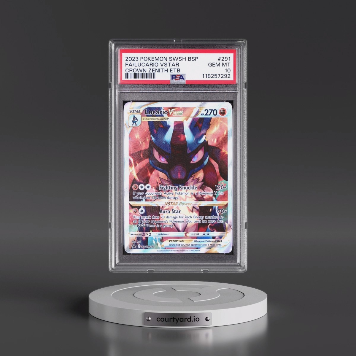 2023 Pokémon Swsh Black Star Promo #291 Lucario Vstar - Full Art Crown Zenith Elite Trainer Box (PSA 10 GEM MINT)
