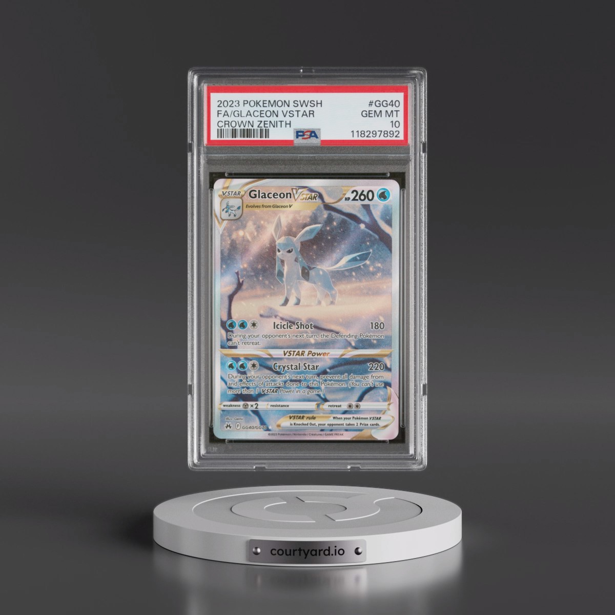 2023 Pokémon Sword and Shield Crown Zenith #GG40 Glaceon Vstar - Full Art (PSA 10 GEM MINT)