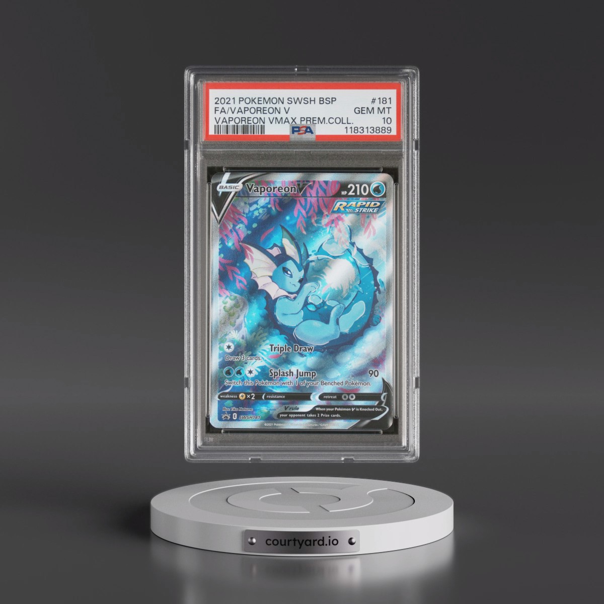 2021 Pokémon Swsh Black Star Promo #181 Vaporeon V - Holo Full Art Vaporeon Vmax Premium Collection (PSA 10 GEM MINT)