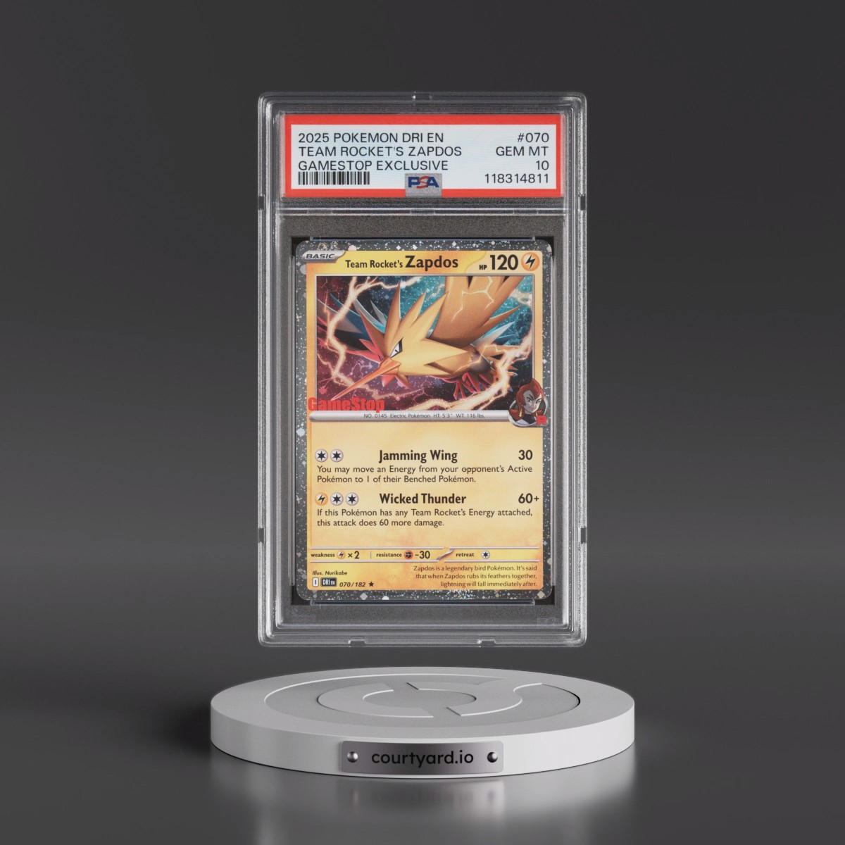 2025 Pokémon Dri EN-Destined Rivals #070 Team Rocket's Zapdos - Gamestop Exclusive (PSA 10 GEM MINT)