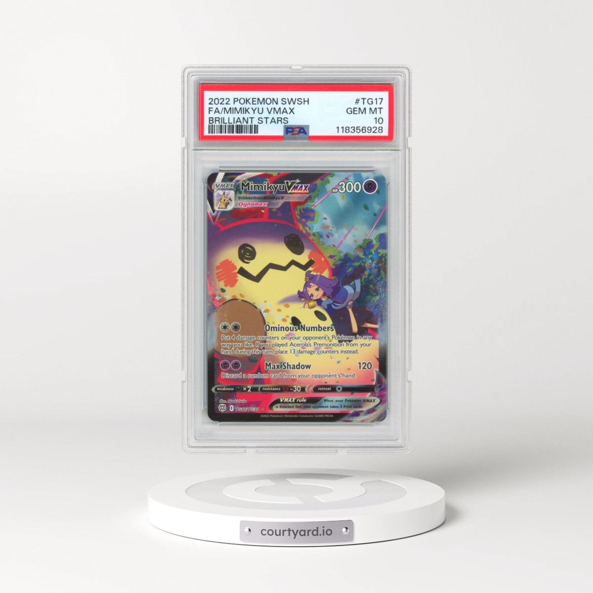 2022 Pokémon Sword & Shield Brilliant Stars #TG17 Mimikyu Vmax - Full Art (PSA 10 GEM MINT)