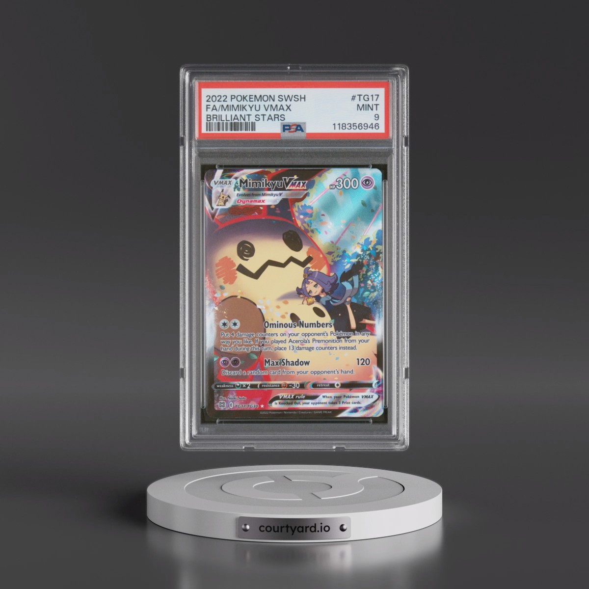 2022 Pokémon Sword & Shield Brilliant Stars #TG17 Mimikyu Vmax - Full Art (PSA 9 MINT)