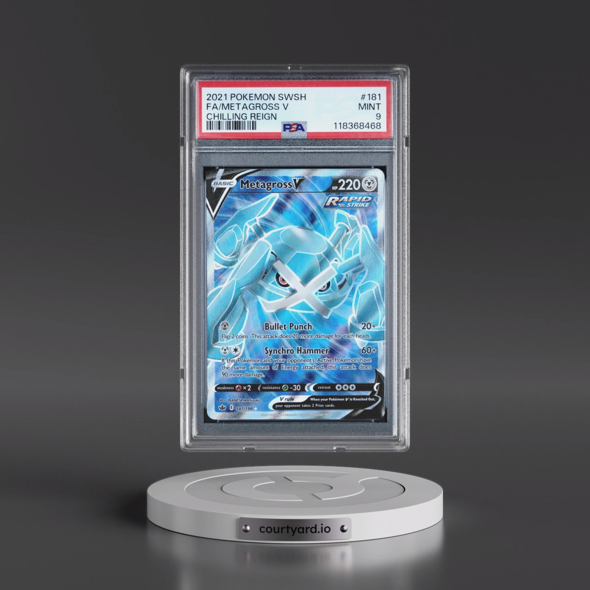 2021 Pokémon Sword & Shield Chilling Reign #181 Metagross V - Holo Full Art (PSA 9 MINT)