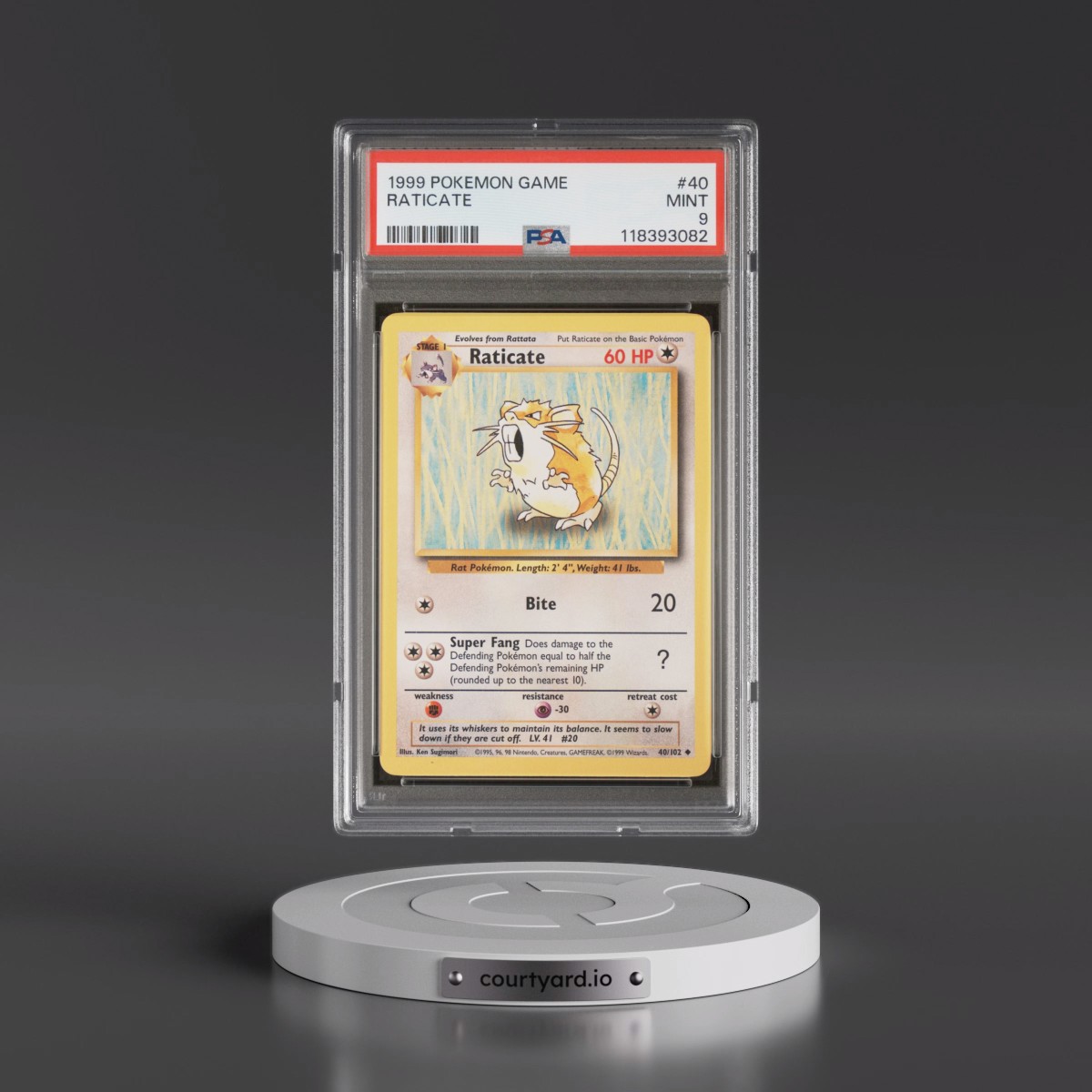 1999 Pokémon Game #40 Raticate (PSA 9 MINT)