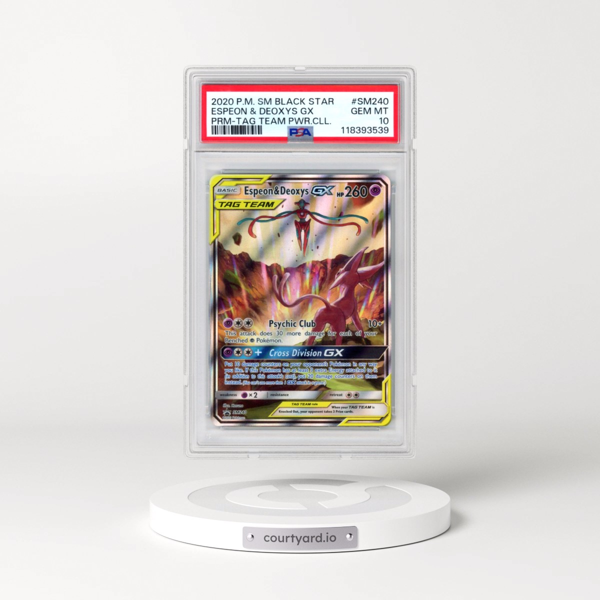 2020 Pokémon SM Black Star Promo #SM240 Espeon & Deoxys GX - Holo Tag Team Powers Collection (PSA 10 GEM MINT)
