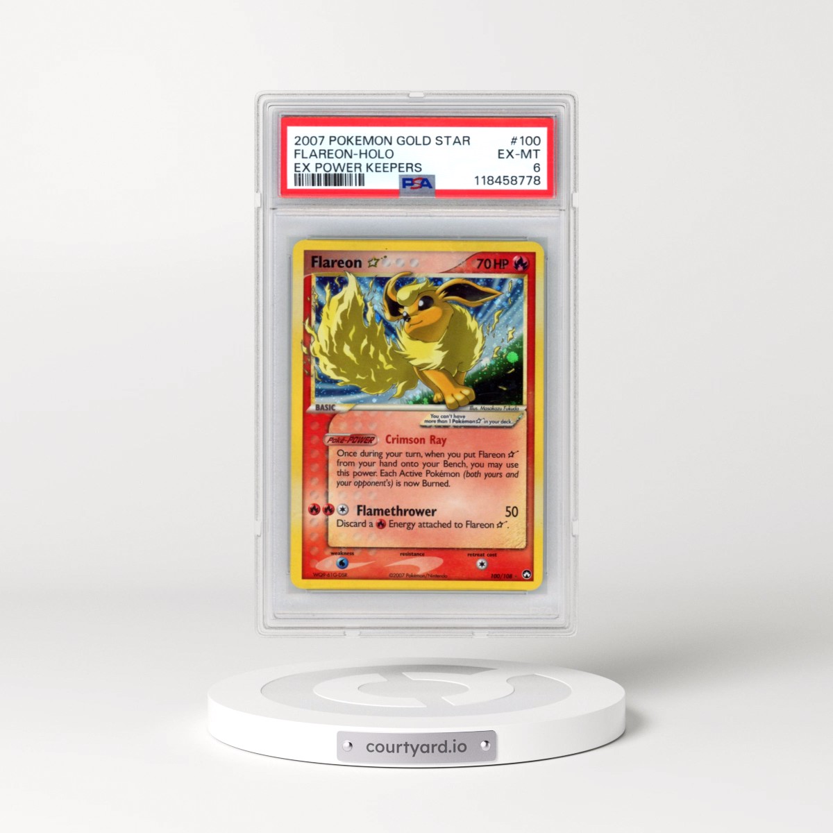 2007 Pokémon EX Power Keepers #100 Flareon - Holo Gold Star (PSA 6 EX-MT)