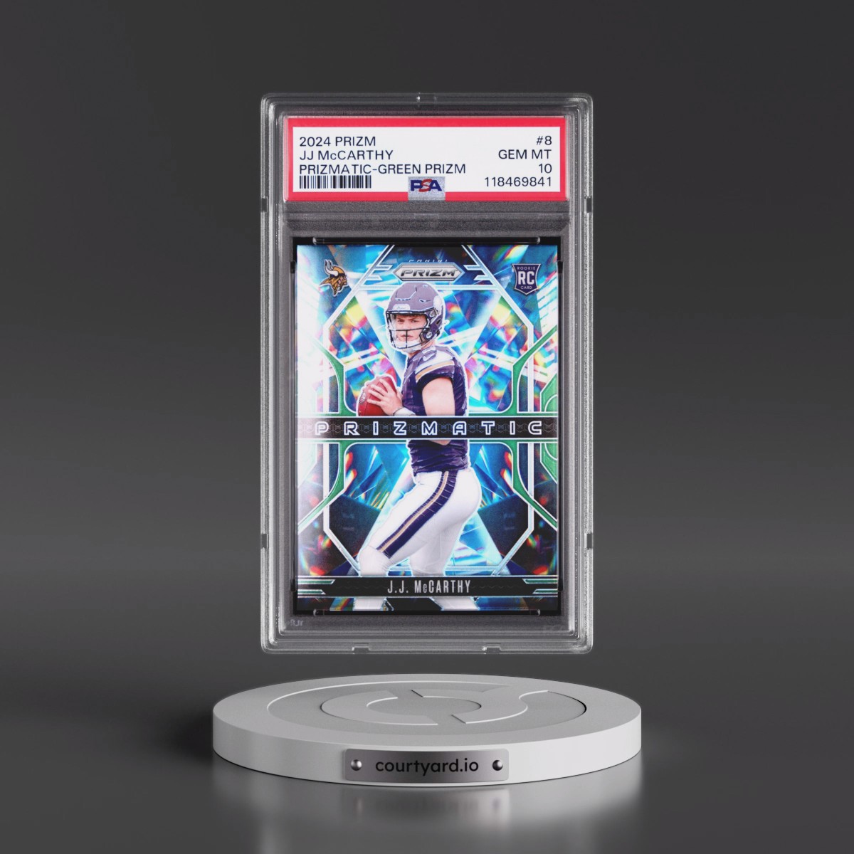 2024 Panini Prizm Prizmatic JJ McCarthy - Green Prizm #8 PSA 10