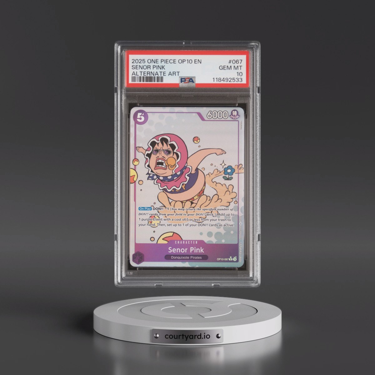 2025 One Piece OP10-Royal Blood #067 Senor Pink - Alternate Art (PSA 10 GEM MINT)
