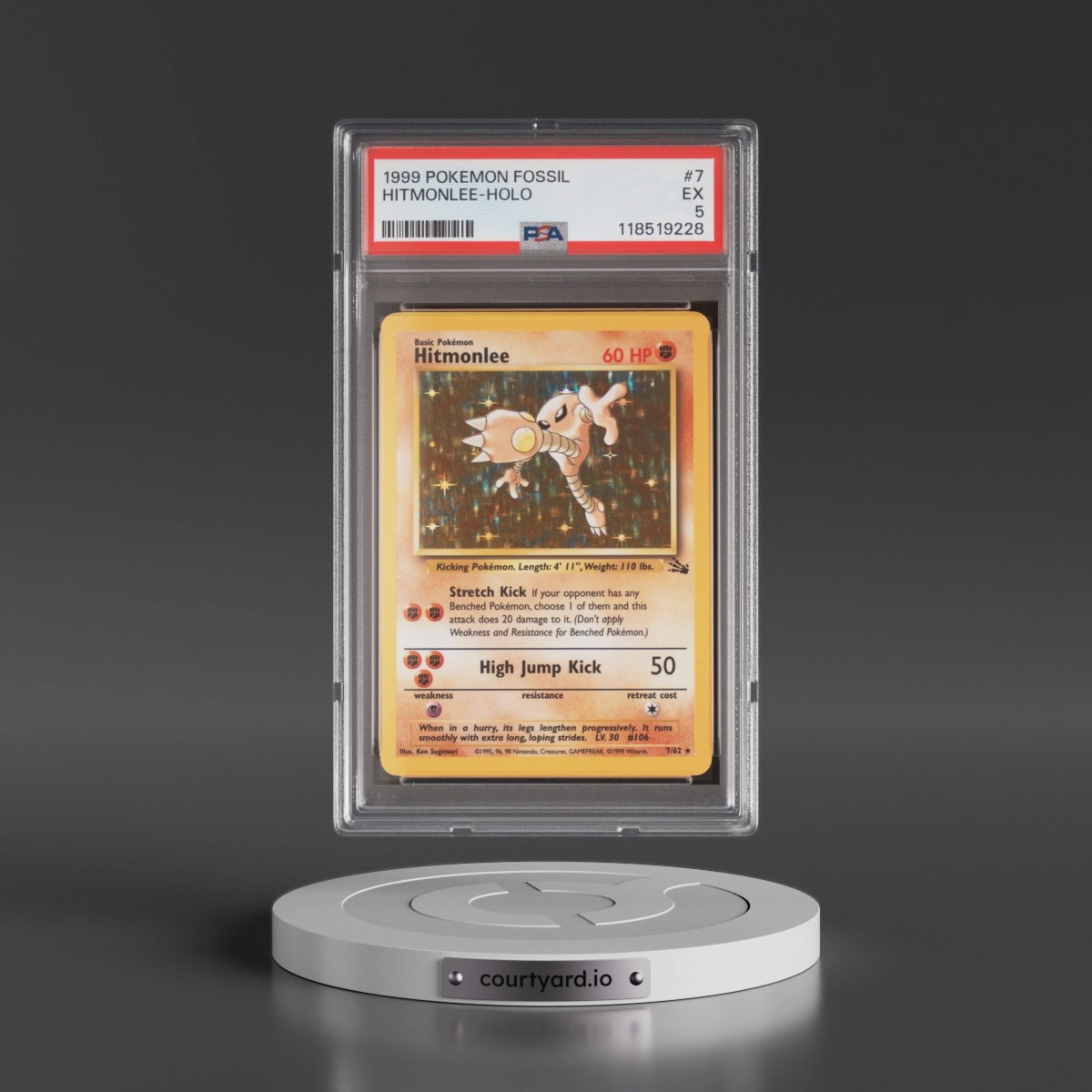 1999 Pokémon Fossil #7 Hitmonlee - Holo (PSA 5 EX)