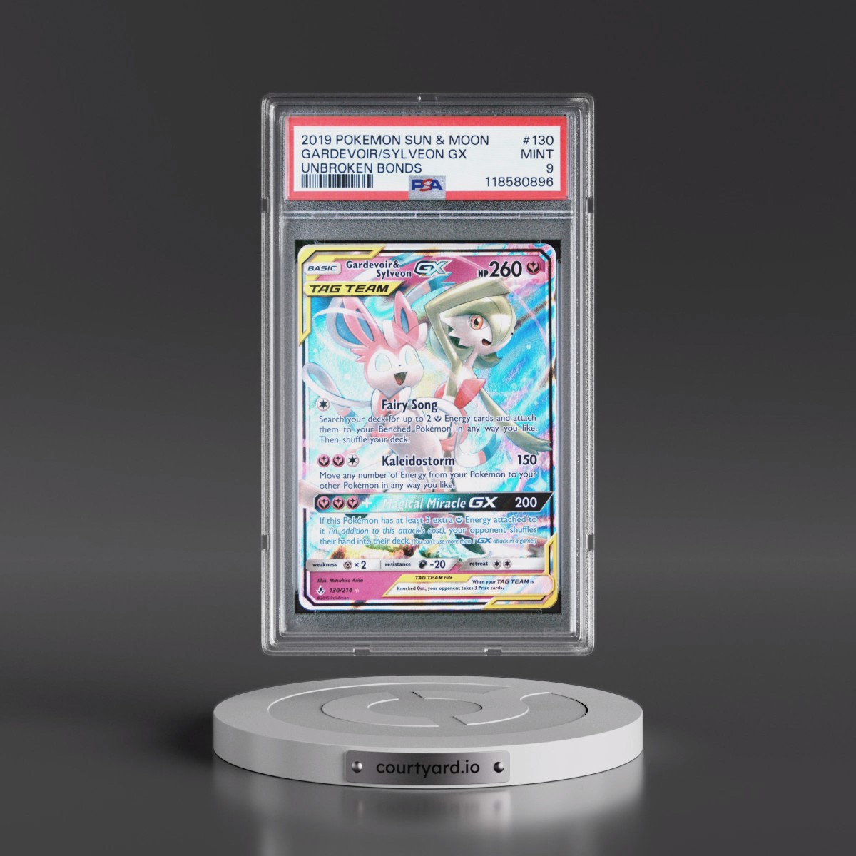 2019 Pokémon Sun & Moon Unbroken Bonds #130 Gardevoir & Sylveon GX - Holo (PSA 9 MINT)