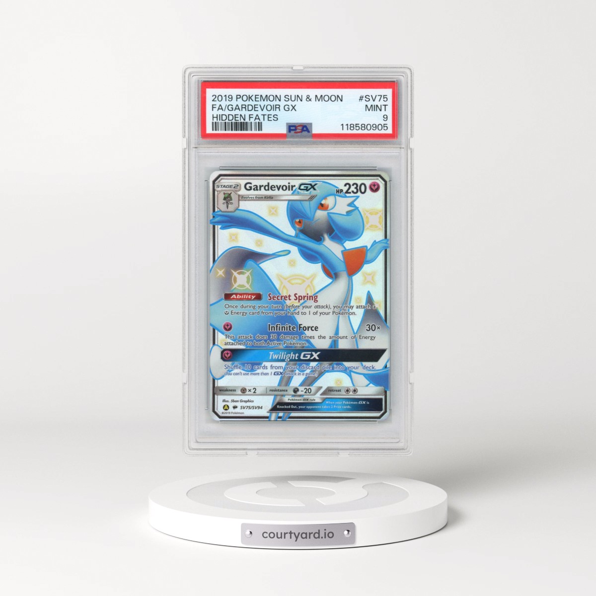 2019 Pokémon Sun & Moon Hidden Fates #SV75 Gardevoir GX - Holo Full Art (PSA 9 MINT)